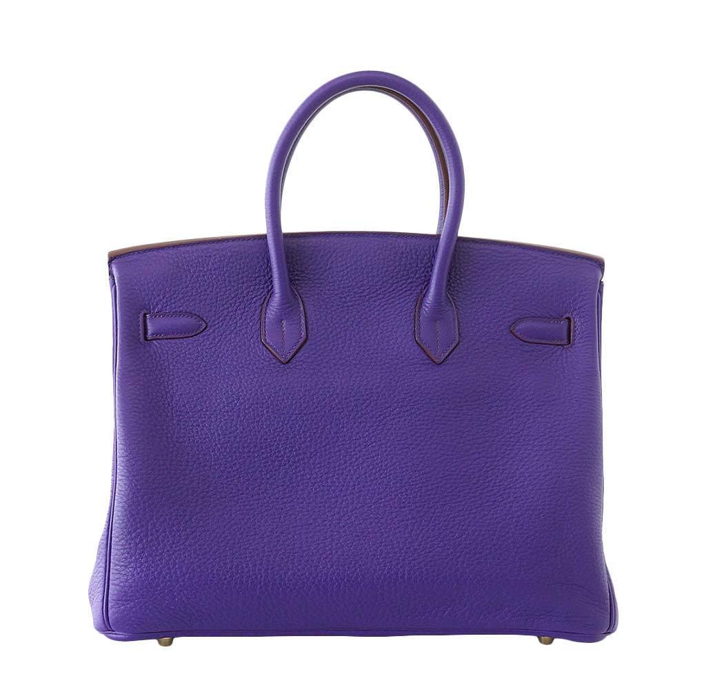 Hermes Birkin 35 Iris Rose de Bois Special Order Horseshoe Clemence Leather Gold Hardware