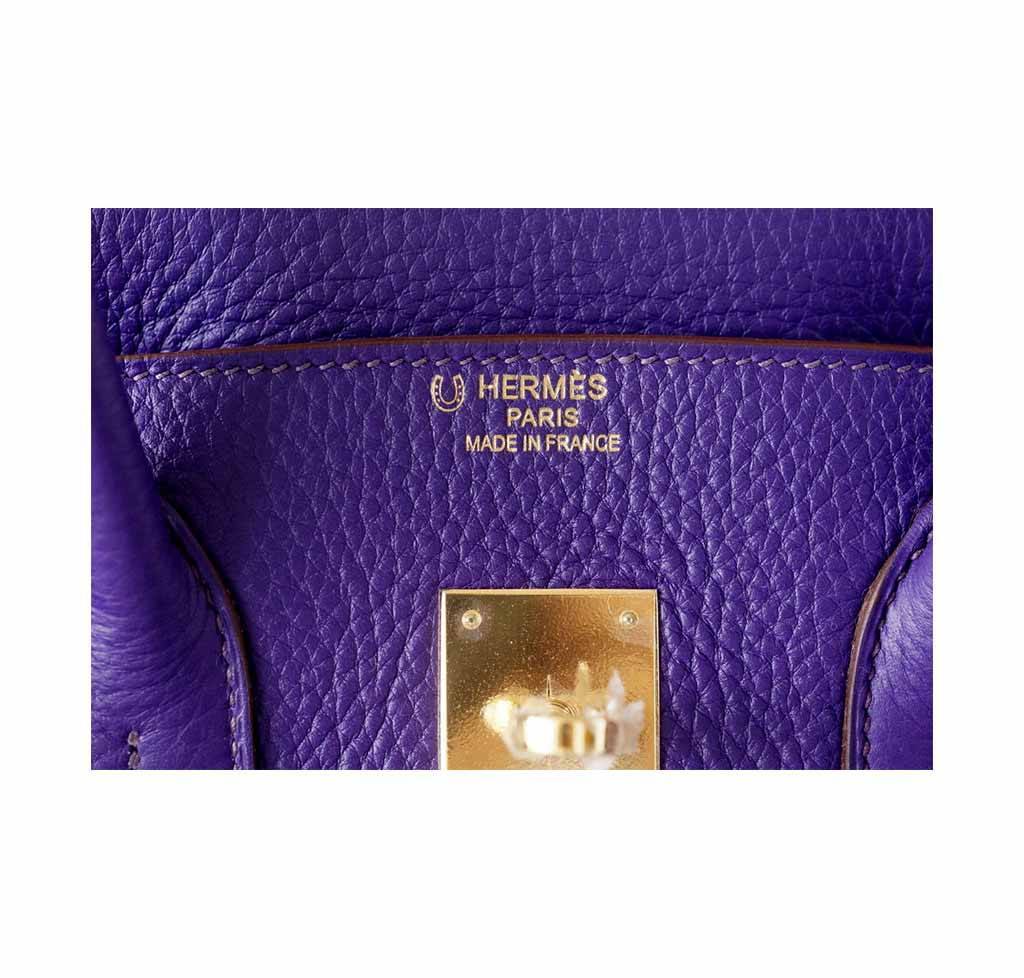 Hermes Birkin 35 Iris Rose de Bois Special Order Horseshoe Clemence Leather Gold Hardware