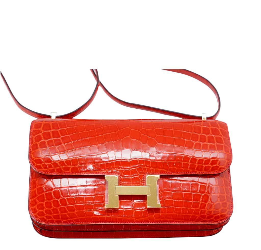 Hermes Constance Elan Geranium Niloticus Crocodile Gold Hardware