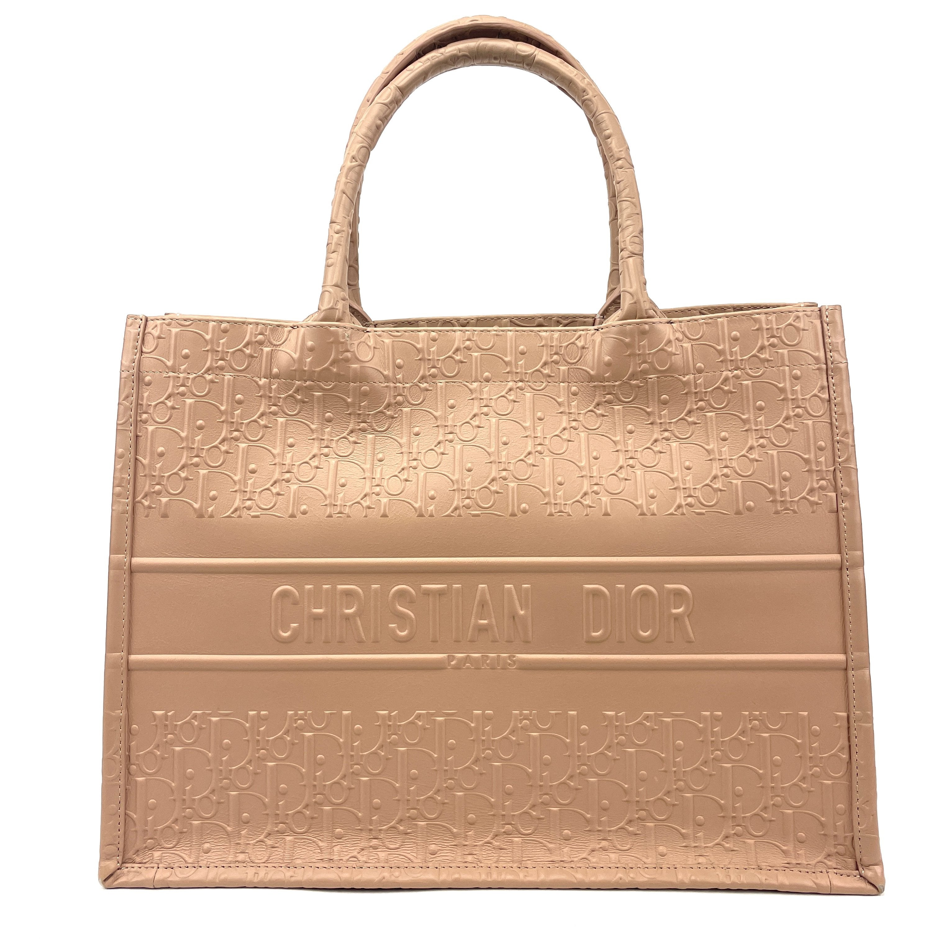 Dior Small Book Tote Beige Embossed Oblique Calfskin Leather