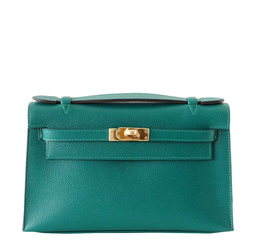 Hermes JPG Kelly Pochette Malachite Epsom Leather Gold Hardware