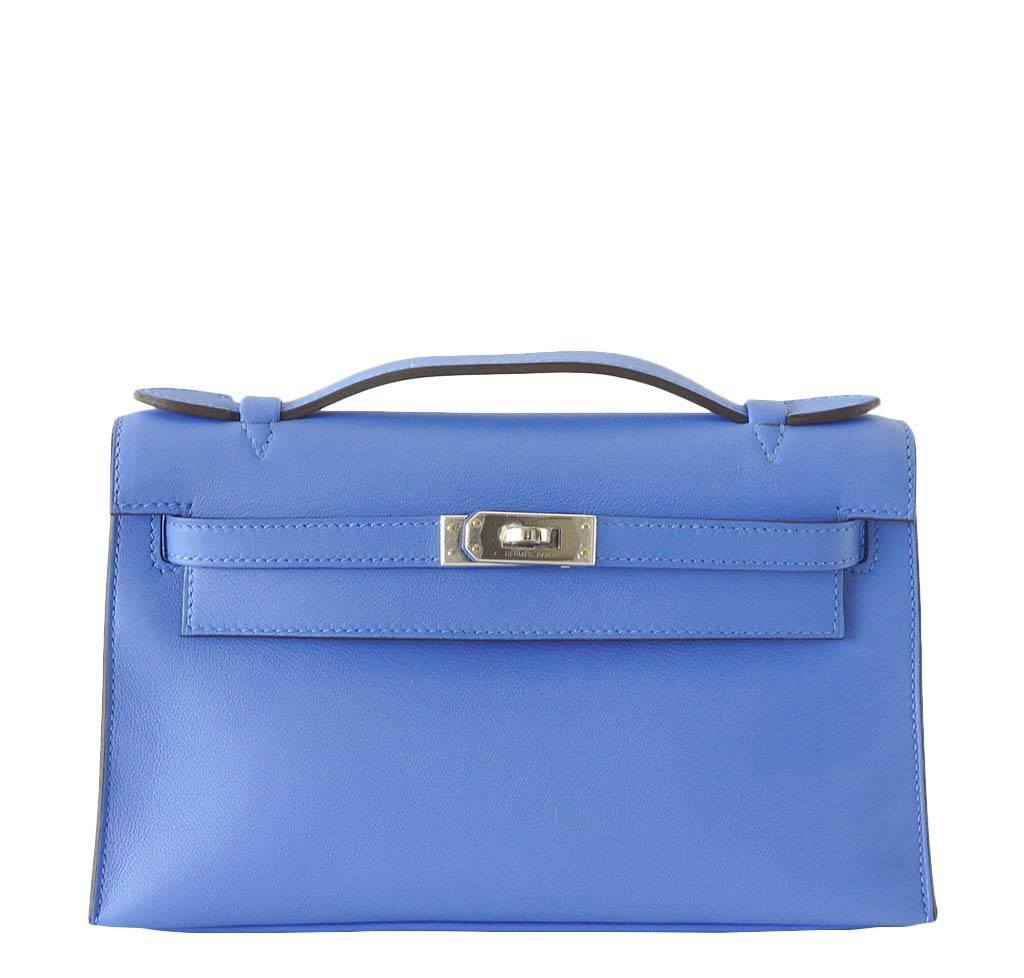 Hermes JPG Kelly Pochette Blue Paradise Swift Leather Palladium Hardware