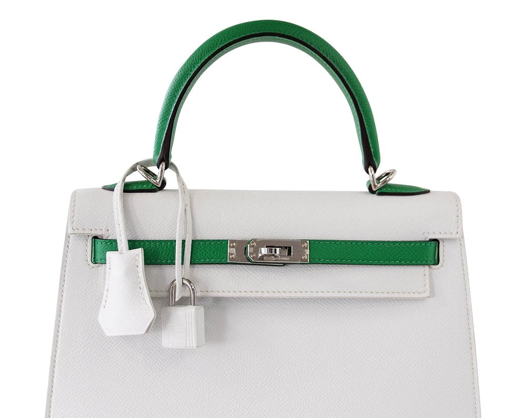 Hermes Kelly Sellier 25 HSS White Bamboo Epsom Leather Palladium Hardware