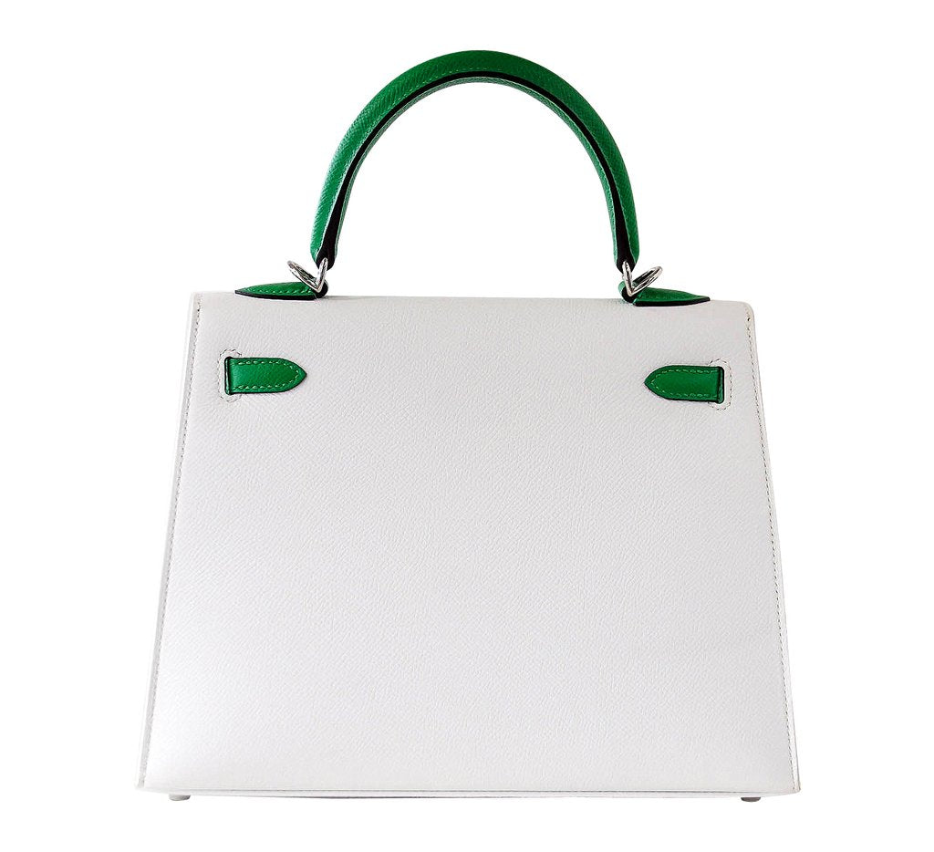 Hermes Kelly Sellier 25 HSS White Bamboo Epsom Leather Palladium Hardware