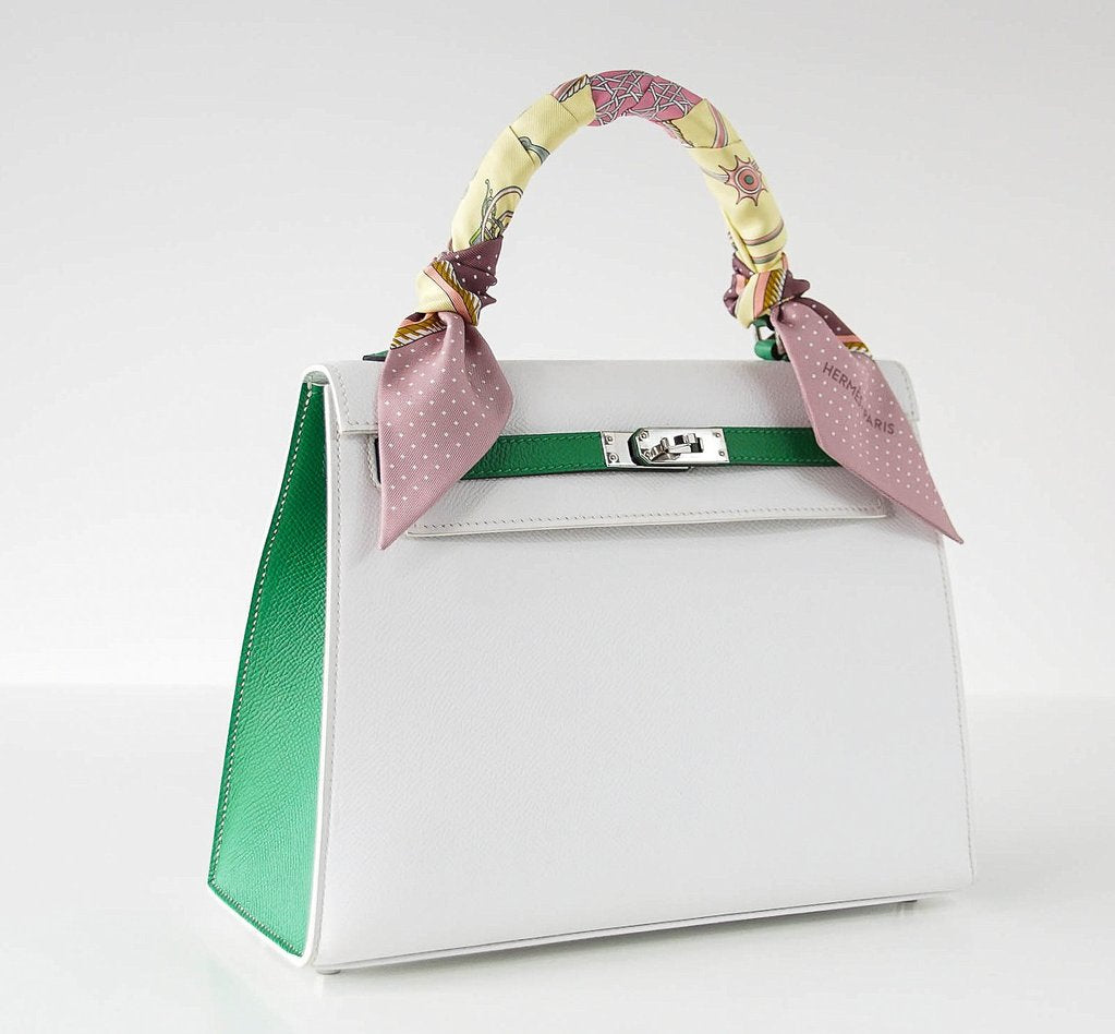 Hermes Kelly Sellier 25 HSS White Bamboo Epsom Leather Palladium Hardware