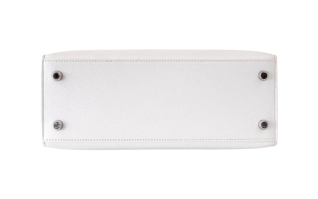 Hermes Kelly Sellier 25 HSS White Bamboo Epsom Leather Palladium Hardware