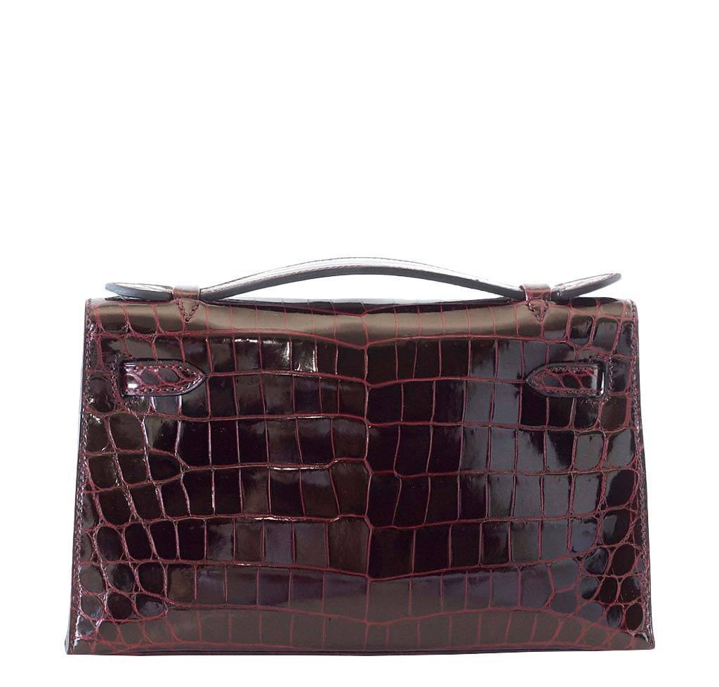Hermes JPG Kelly Pochette Bordeaux Niloticus Crocodile Palladium Hardware