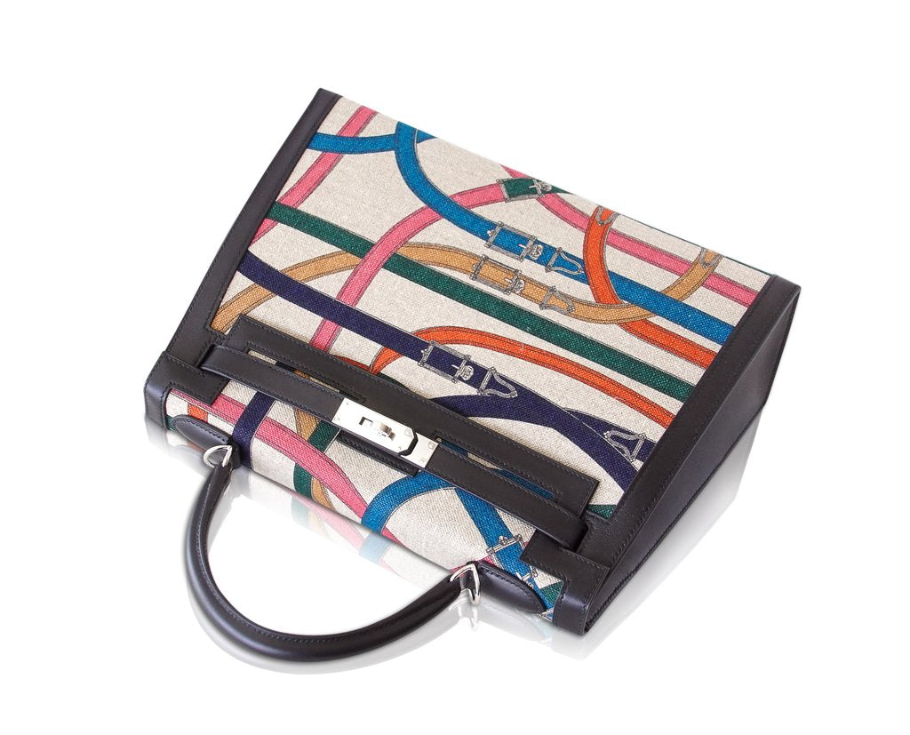 Hermes Kelly 32 Cavalcadour Print Noir Toile de Camp Swift Leather Palladium Hardware