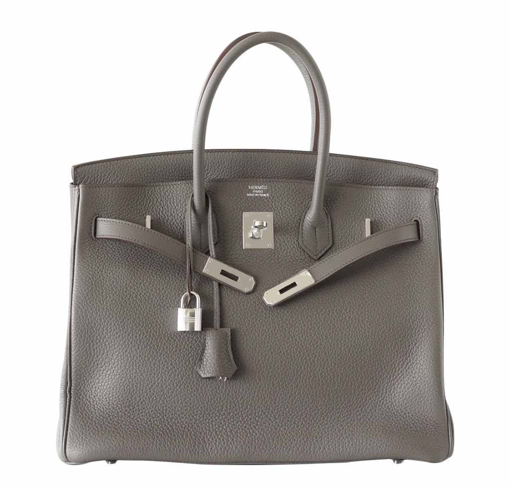 Hermes Birkin 35 Etain Clemence Leather Palladium Hardware