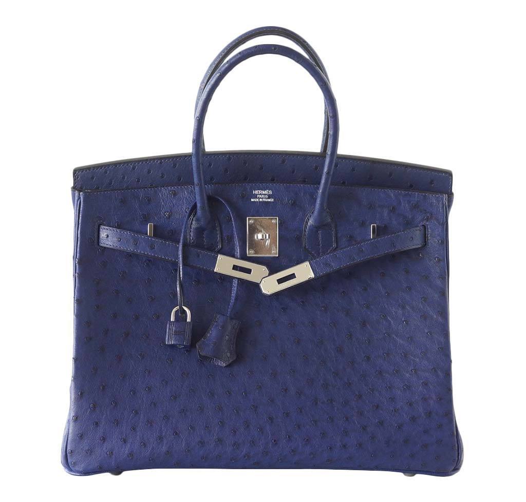 Hermes Birkin 35 Blue Iris Ostrich Palladium Hardware