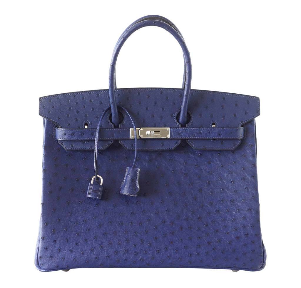 Hermes Birkin 35 Blue Iris Ostrich Palladium Hardware