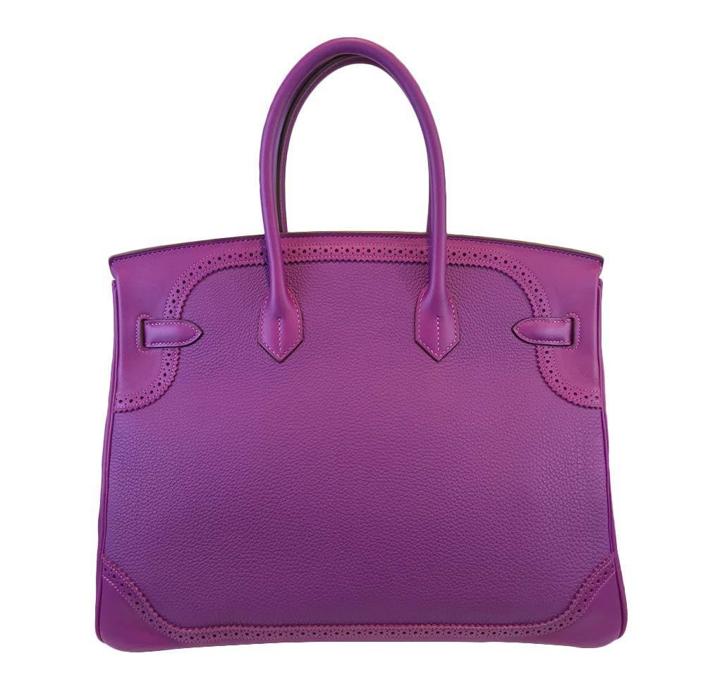 Hermes Birkin 35 Ghillies Anemone Swift Togo Leather Palladium Hardware
