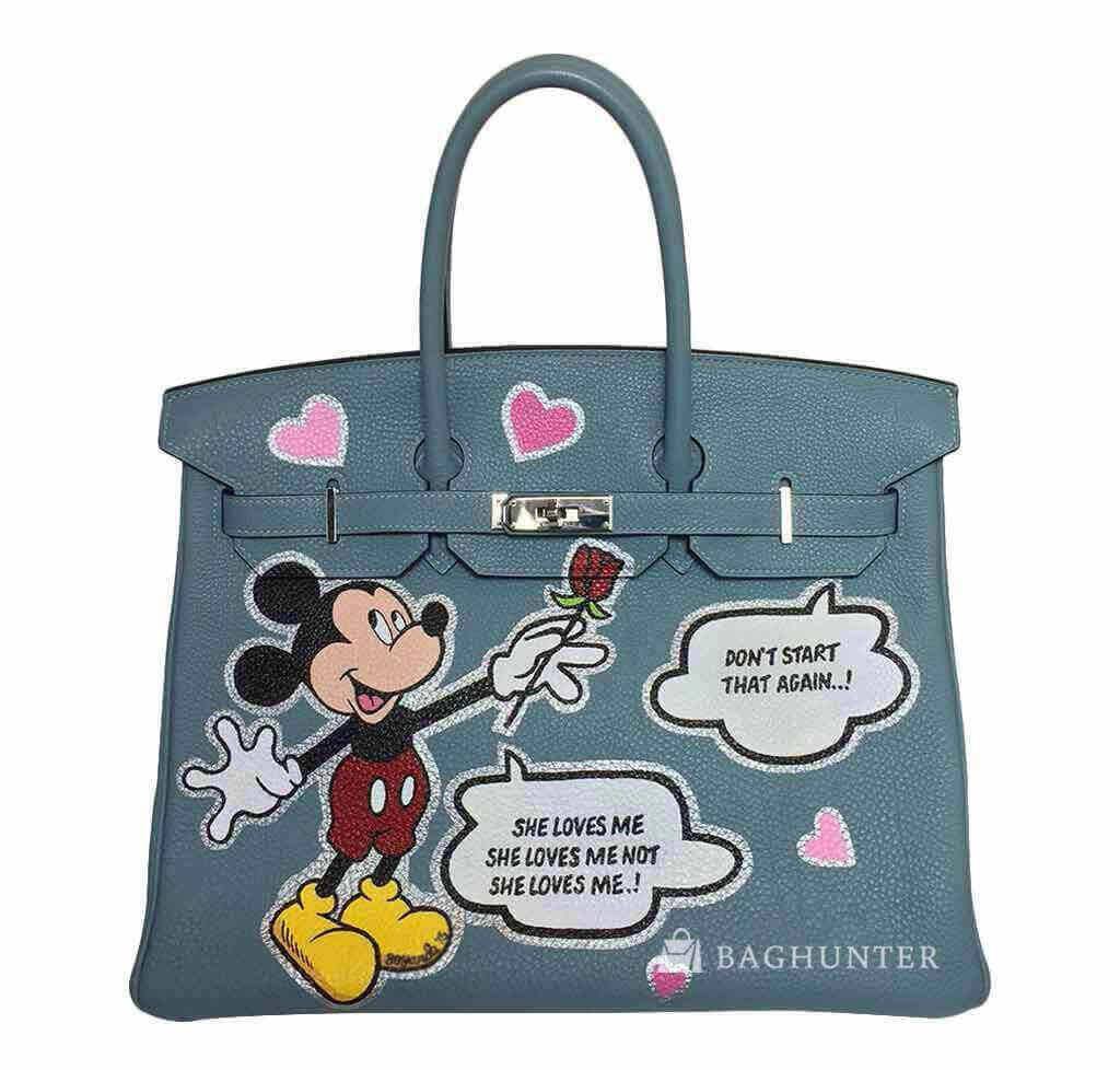 Hermes Birkin 35 Mickey Mouse Ciel Togo Leather Palladium Hardware