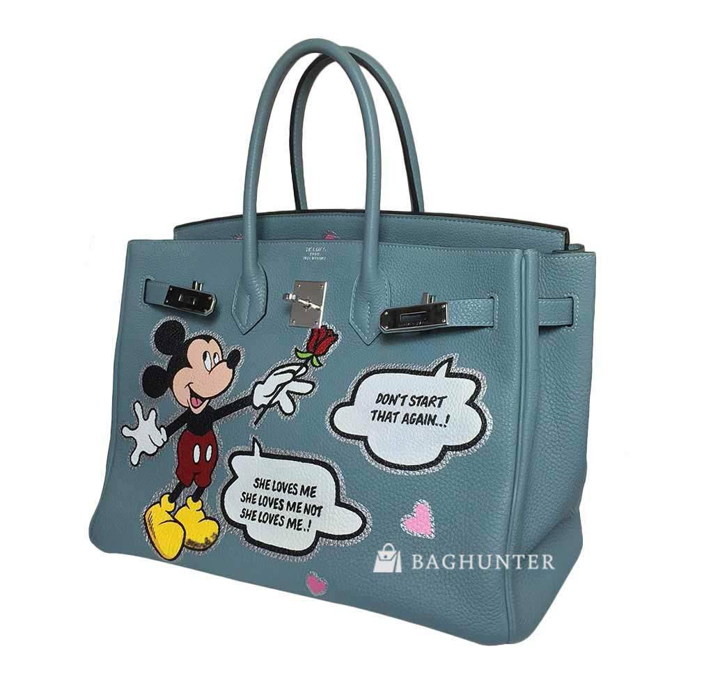 Hermes Birkin 35 Mickey Mouse Ciel Togo Leather Palladium Hardware