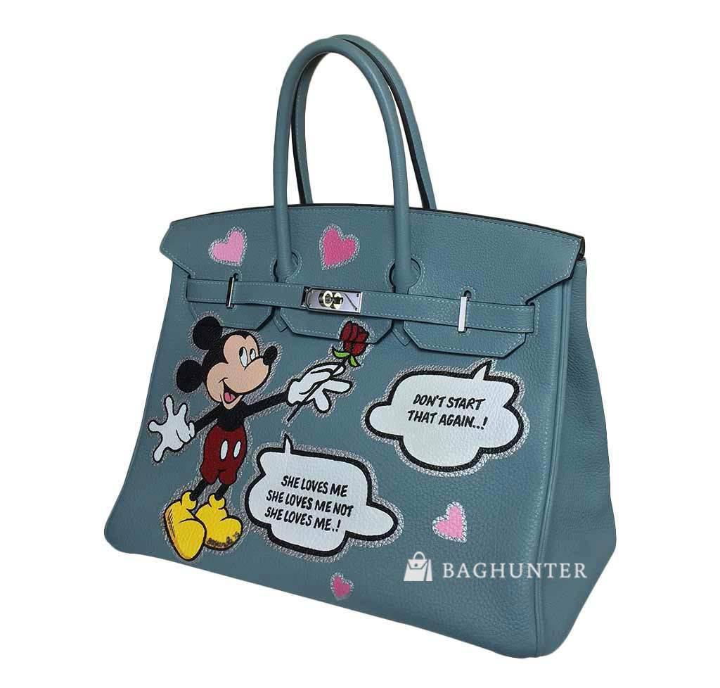 Hermes Birkin 35 Mickey Mouse Ciel Togo Leather Palladium Hardware