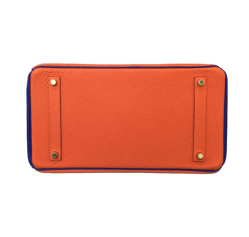 Hermes Birkin 35 HSS Blue Electric Orange Togo Leather Gold Hardware