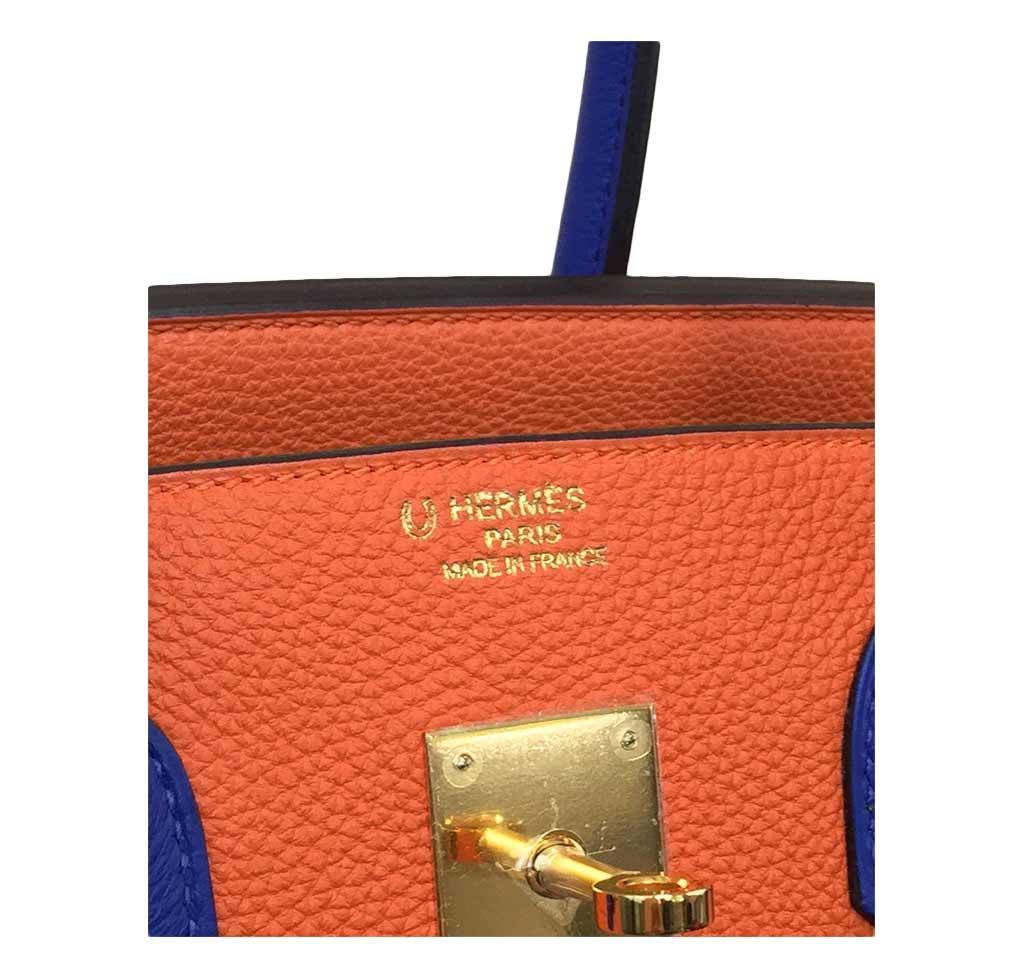 Hermes Birkin 35 HSS Blue Electric Orange Togo Leather Gold Hardware