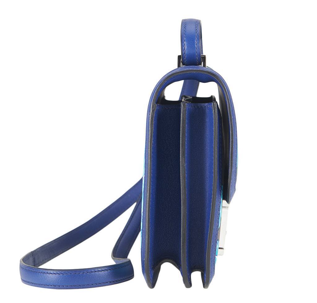 Hermes Constance Mini 18 Brasil Graphite Blue Thalassa Silk Swift Leather Palladium Hardware