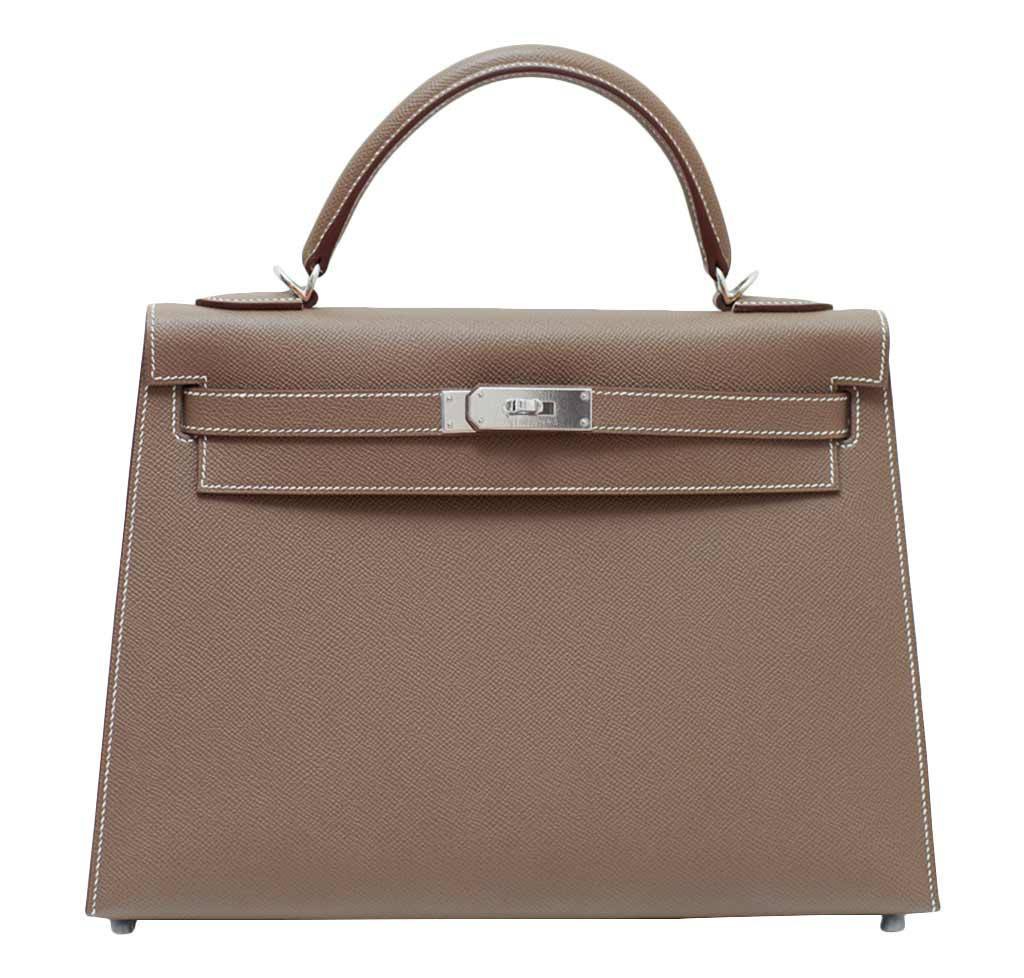 Hermes Kelly Sellier 32 Etoupe Epsom Leather Palladium Hardware