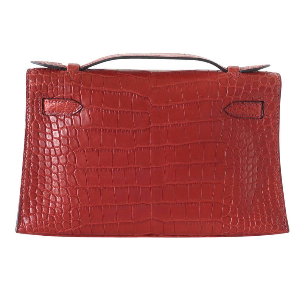 Hermes JPG Kelly Pochette Rouge H Matte Alligator Gold Hardware