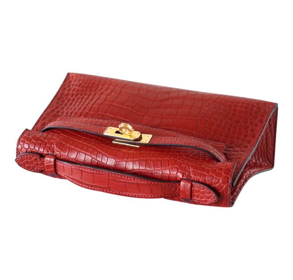 Hermes JPG Kelly Pochette Rouge H Matte Alligator Gold Hardware