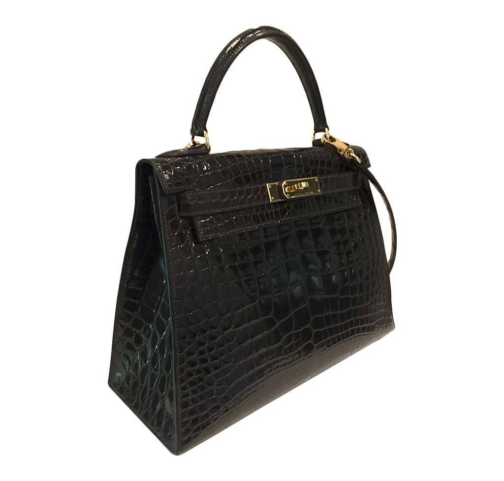 Hermes Kelly Sellier 28 Graphite Alligator Gold Hardware