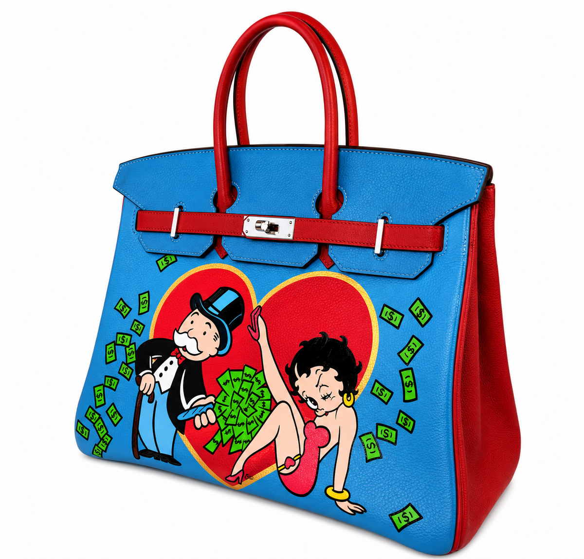 Hermes Birkin 35 Special Order Vert Anis Rouge Garrance Blue Jean Togo Leather Palladium Hardware