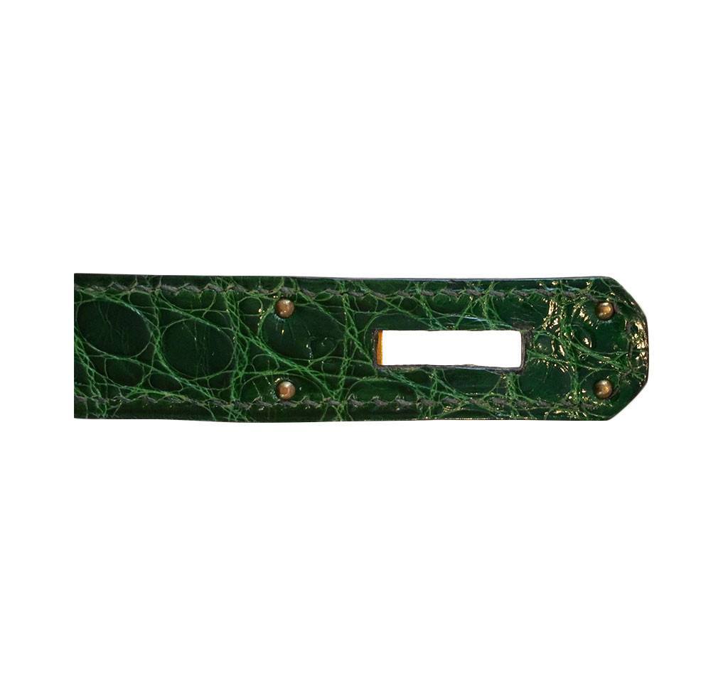 Hermes Kelly Sellier 35 Vert Emerald Alligator Gold Hardware