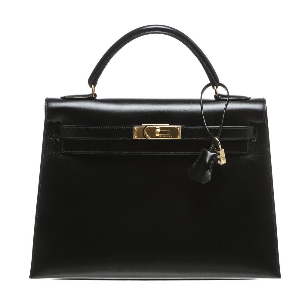 Hermes Kelly 32 Black Box Leather Gold Hardware
