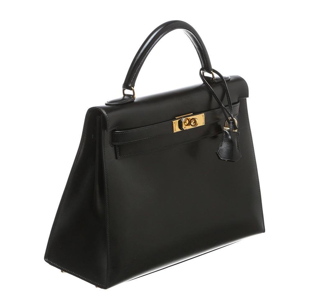 Hermes Kelly 32 Black Box Leather Gold Hardware