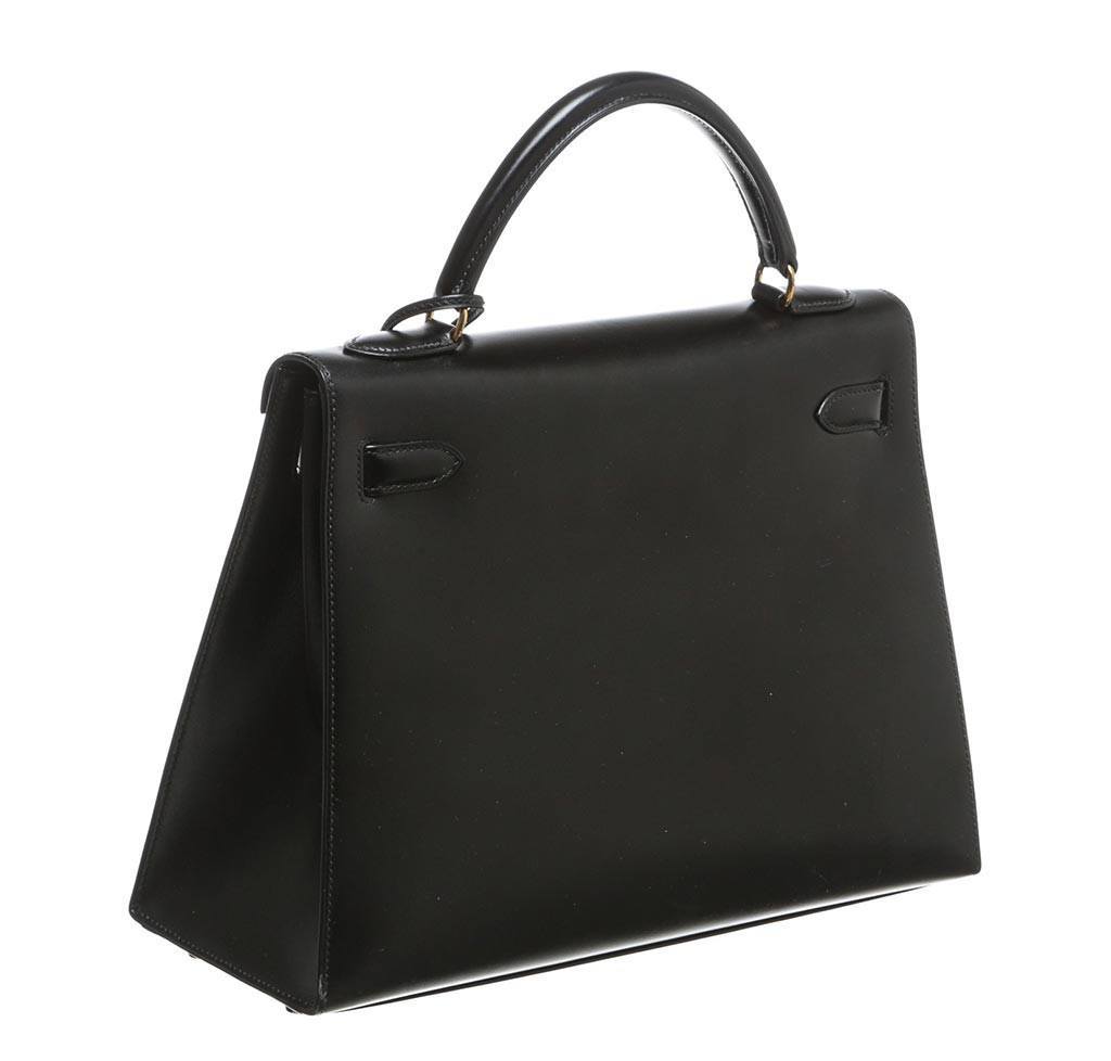 Hermes Kelly 32 Black Box Leather Gold Hardware