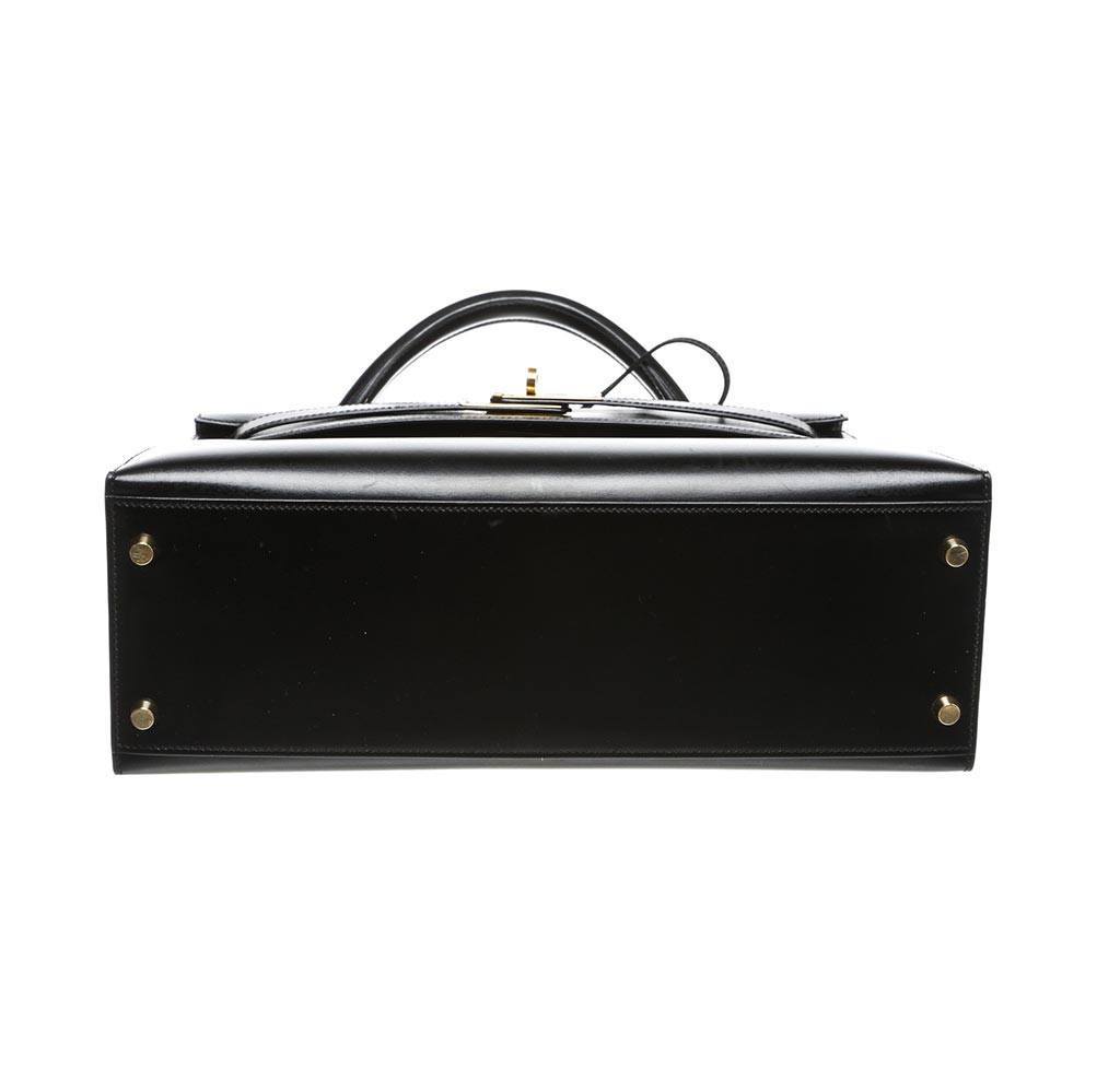 Hermes Kelly 32 Black Box Leather Gold Hardware
