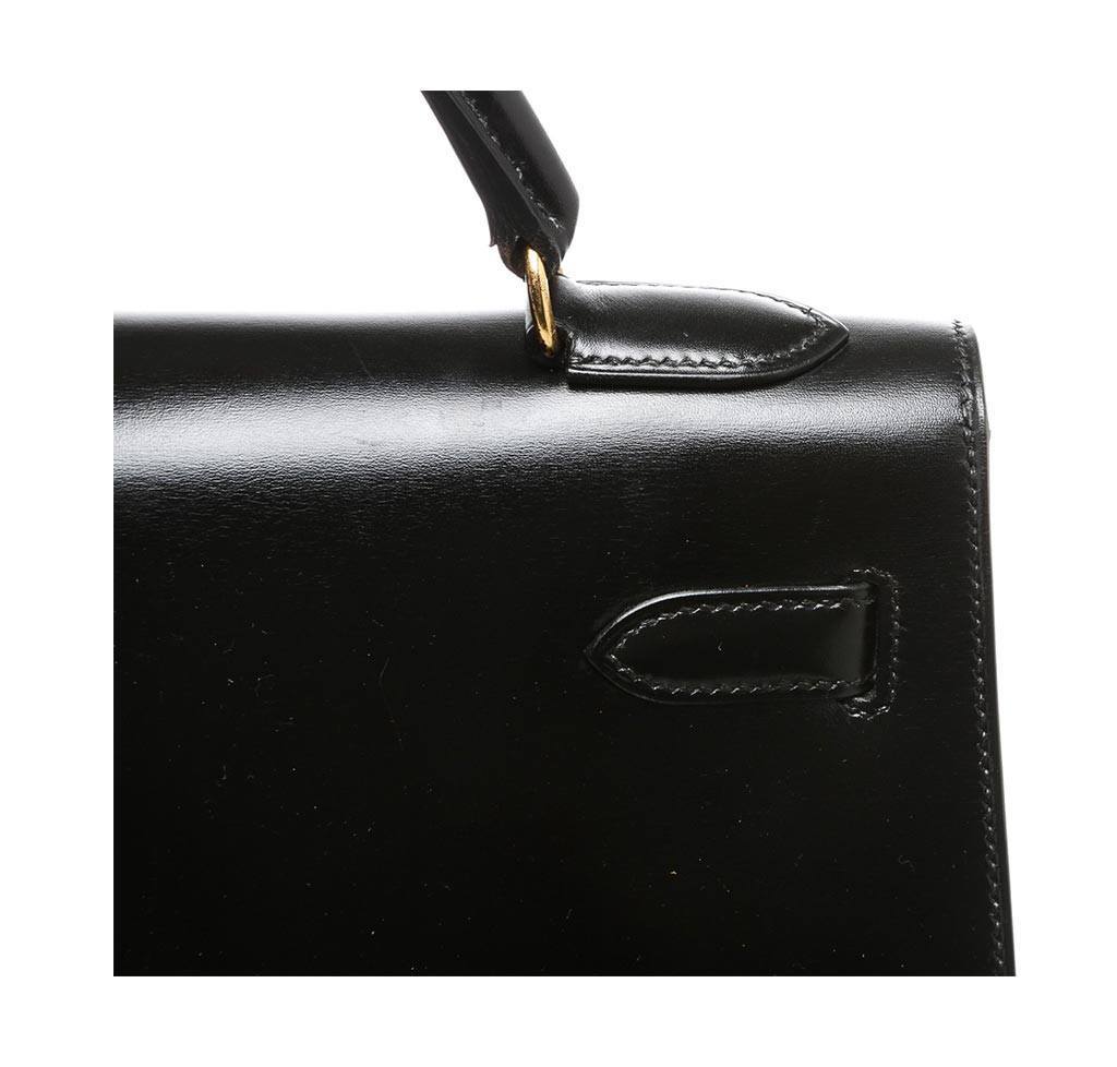 Hermes Kelly 32 Black Box Leather Gold Hardware