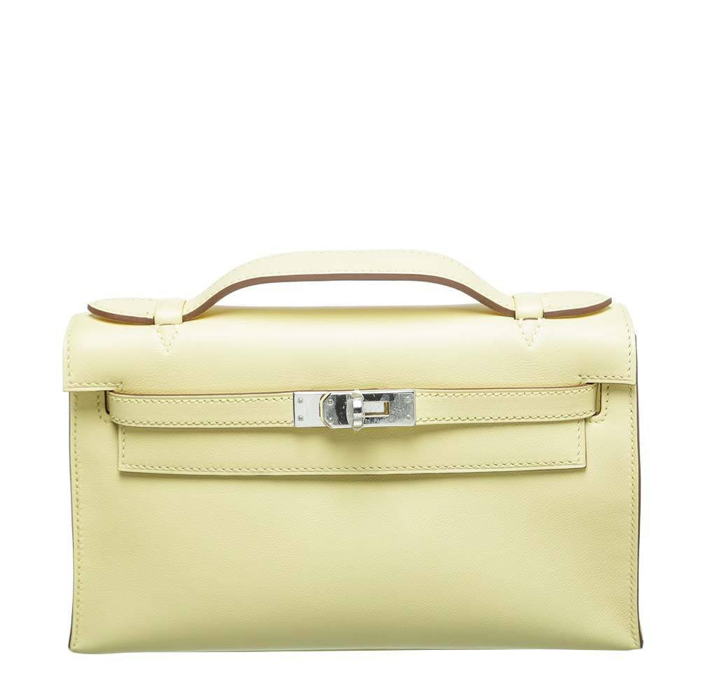 Hermes Kelly Pochette Mini Soufre Swift Leather Palladium Hardware