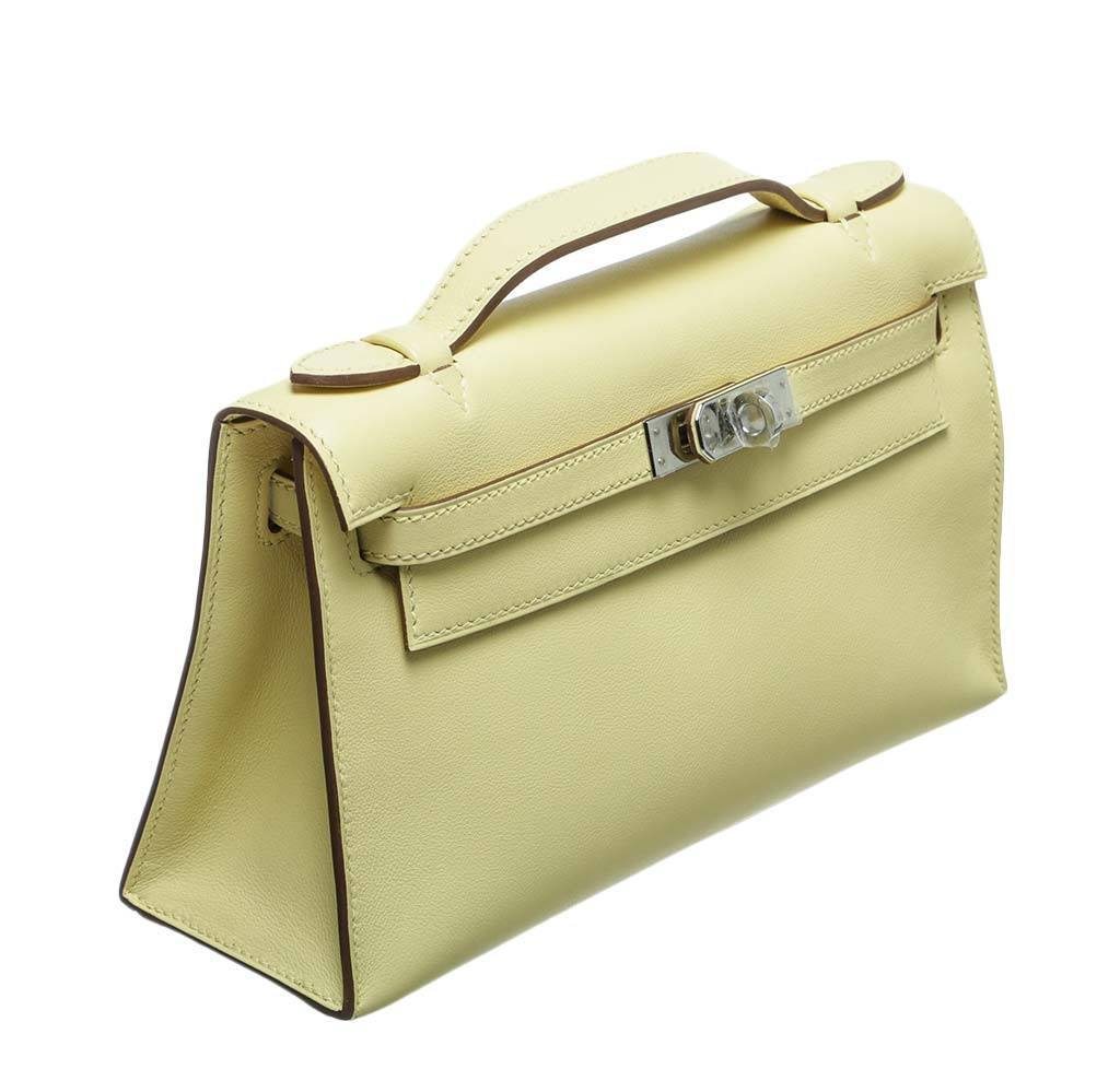 Hermes Kelly Pochette Mini Soufre Swift Leather Palladium Hardware