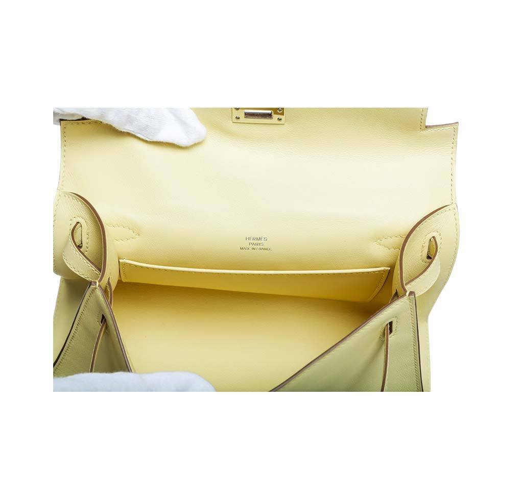 Hermes Kelly Pochette Mini Soufre Swift Leather Palladium Hardware