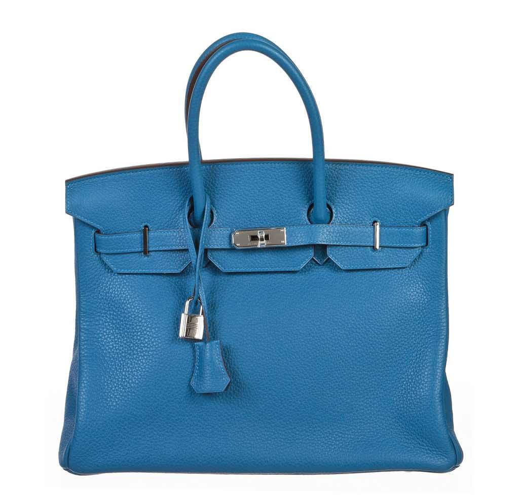 Hermes Birkin 35 Mykonos Blue Clemence Leather Palladium Hardware