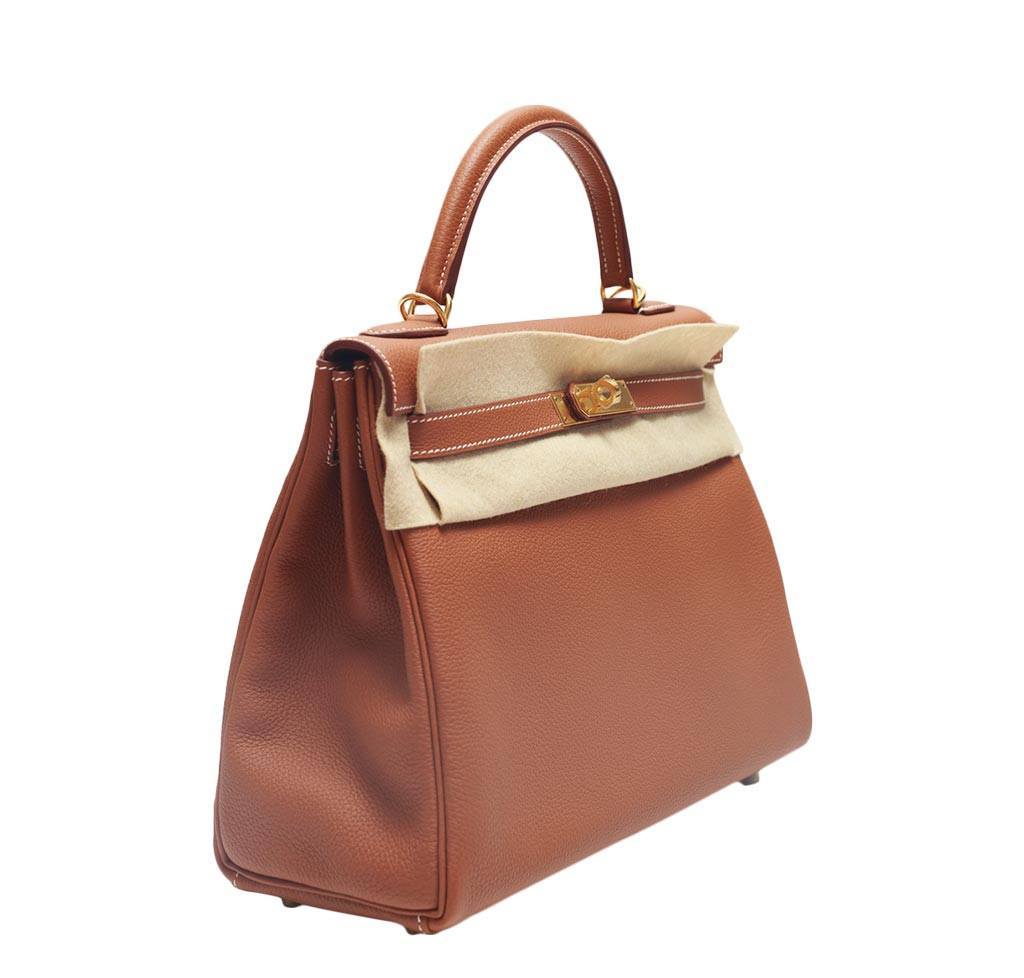 Hermes Kelly Retourne 32 Gold Togo Leather Gold Hardware