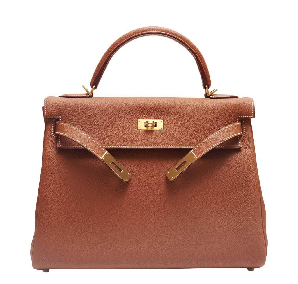 Hermes Kelly Retourne 32 Gold Togo Leather Gold Hardware