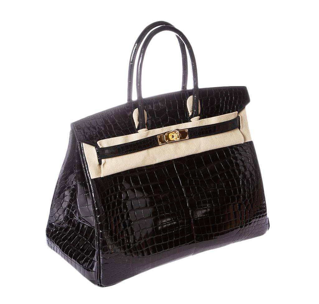 Hermes Birkin 35 Noir Porosus Crocodile Gold Hardware