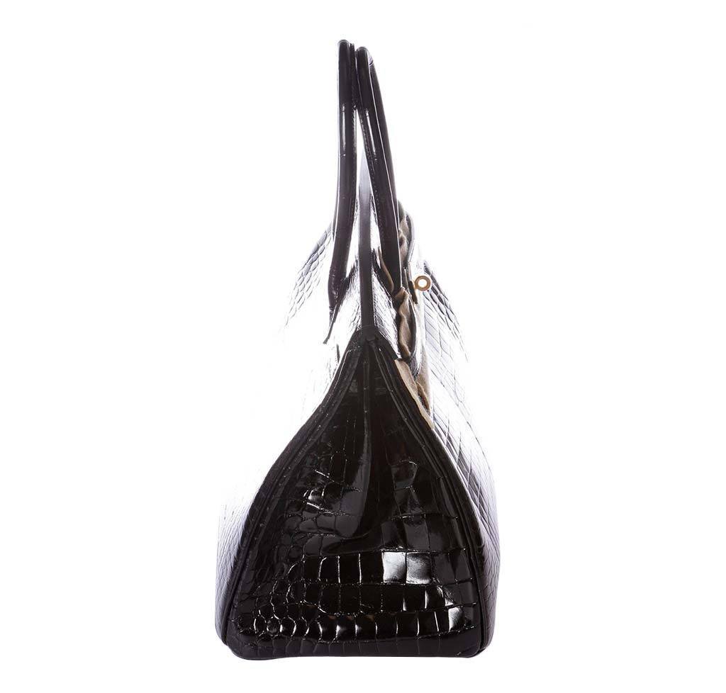 Hermes Birkin 35 Noir Porosus Crocodile Gold Hardware