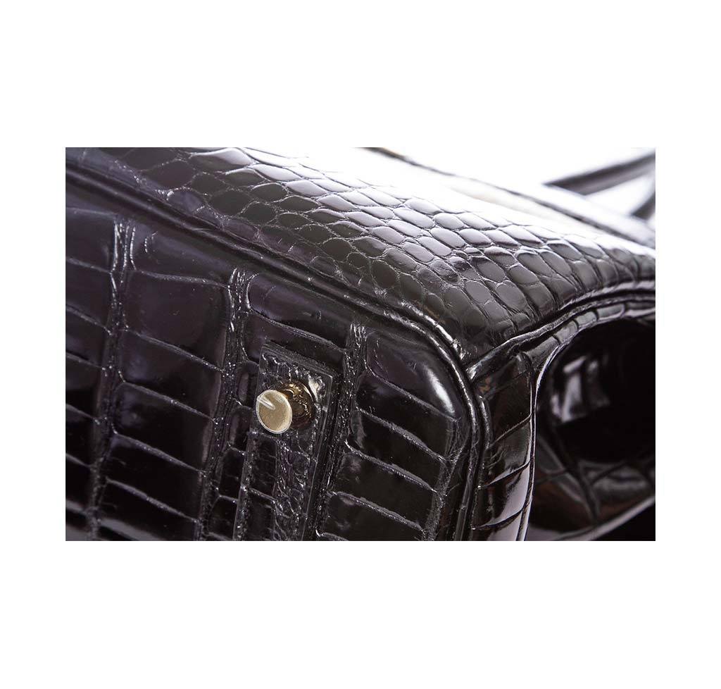 Hermes Birkin 35 Noir Porosus Crocodile Gold Hardware