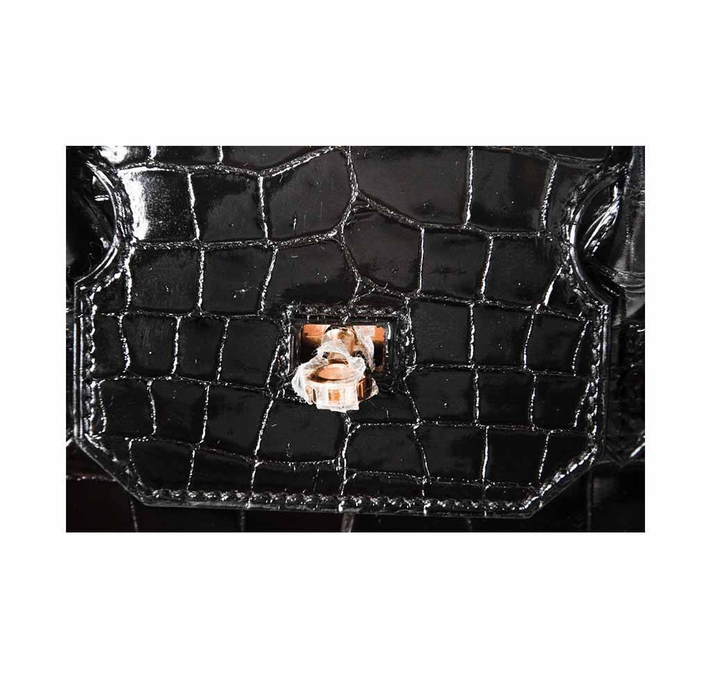 Hermes Birkin 35 Noir Porosus Crocodile Gold Hardware