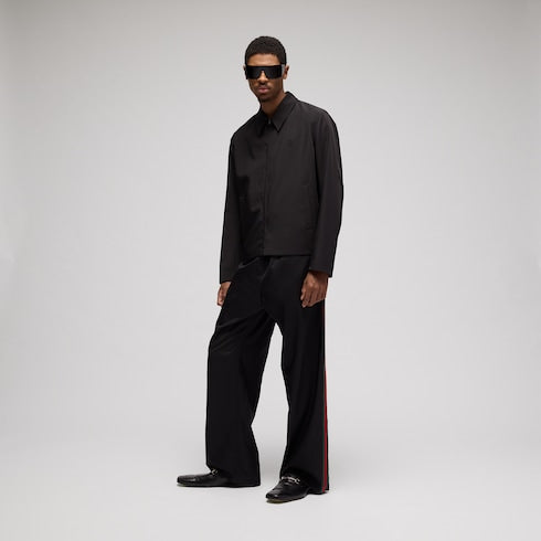Stretch polyester zip jacket with embroidery - black