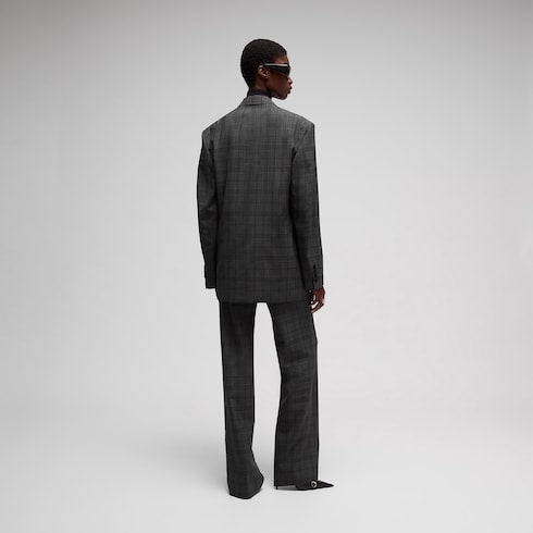 Checked fine wool jacket - grey and beige