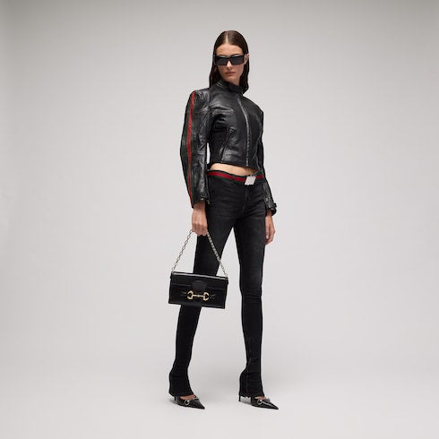 Leather biker jacket with Web - black