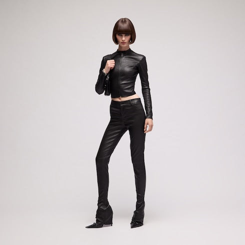 Lightweight stretch leather jacket - black