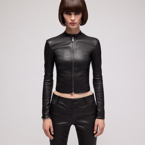 Lightweight stretch leather jacket - black