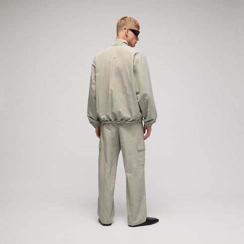 Froissé nylon faille zip jacket with embroidery - beige