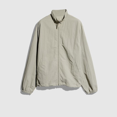 Froissé nylon faille zip jacket with embroidery - beige